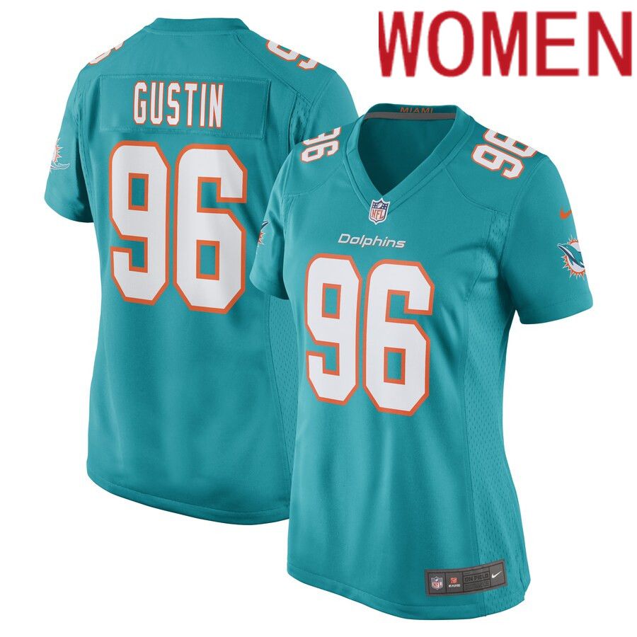 Women Miami Dolphins #96 Porter Gustin Nike Aqua Game Player NFL Jersey->women nfl jersey->Women Jersey